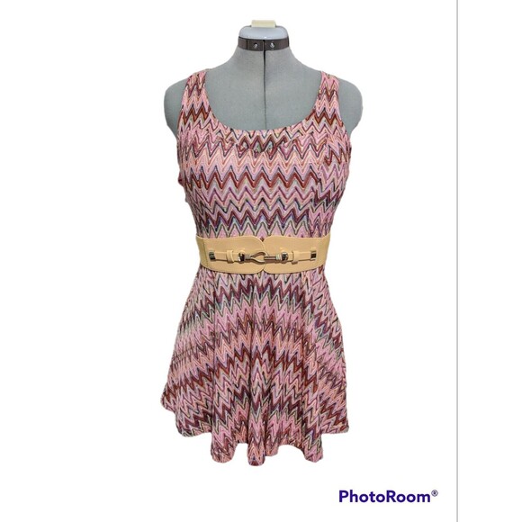 Candie's Pink Crochet Chevron Skater Dress, Medium - Picture 8 of 8